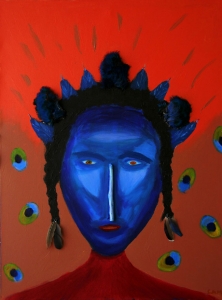 48S-BS2.PEACOCK SHAMAN-30inX40in-Mixed Media on Canvas